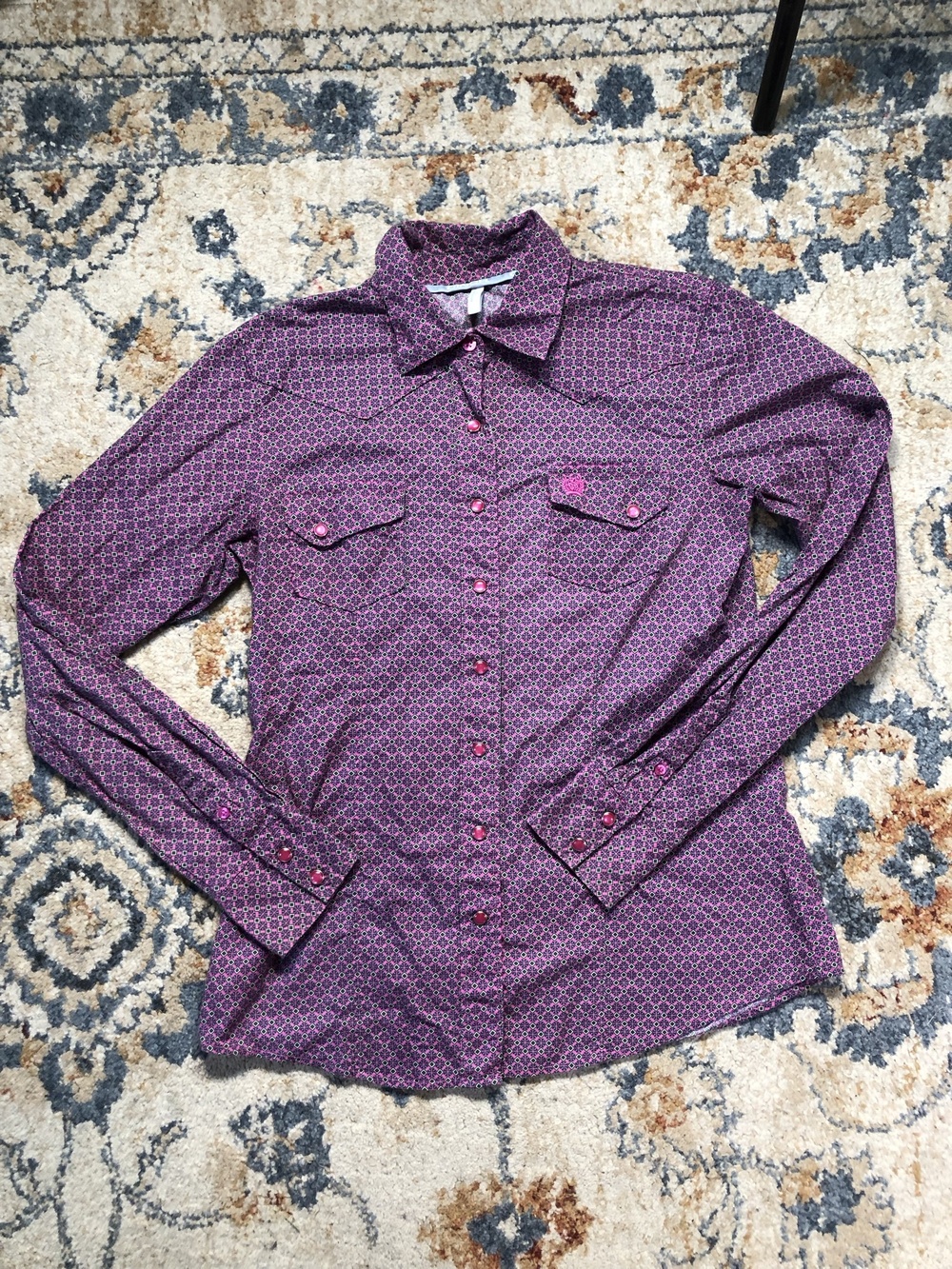 Cinch Shirt Womens S Pink Geometric Snap Button Western Long Sleeve Cowgirl